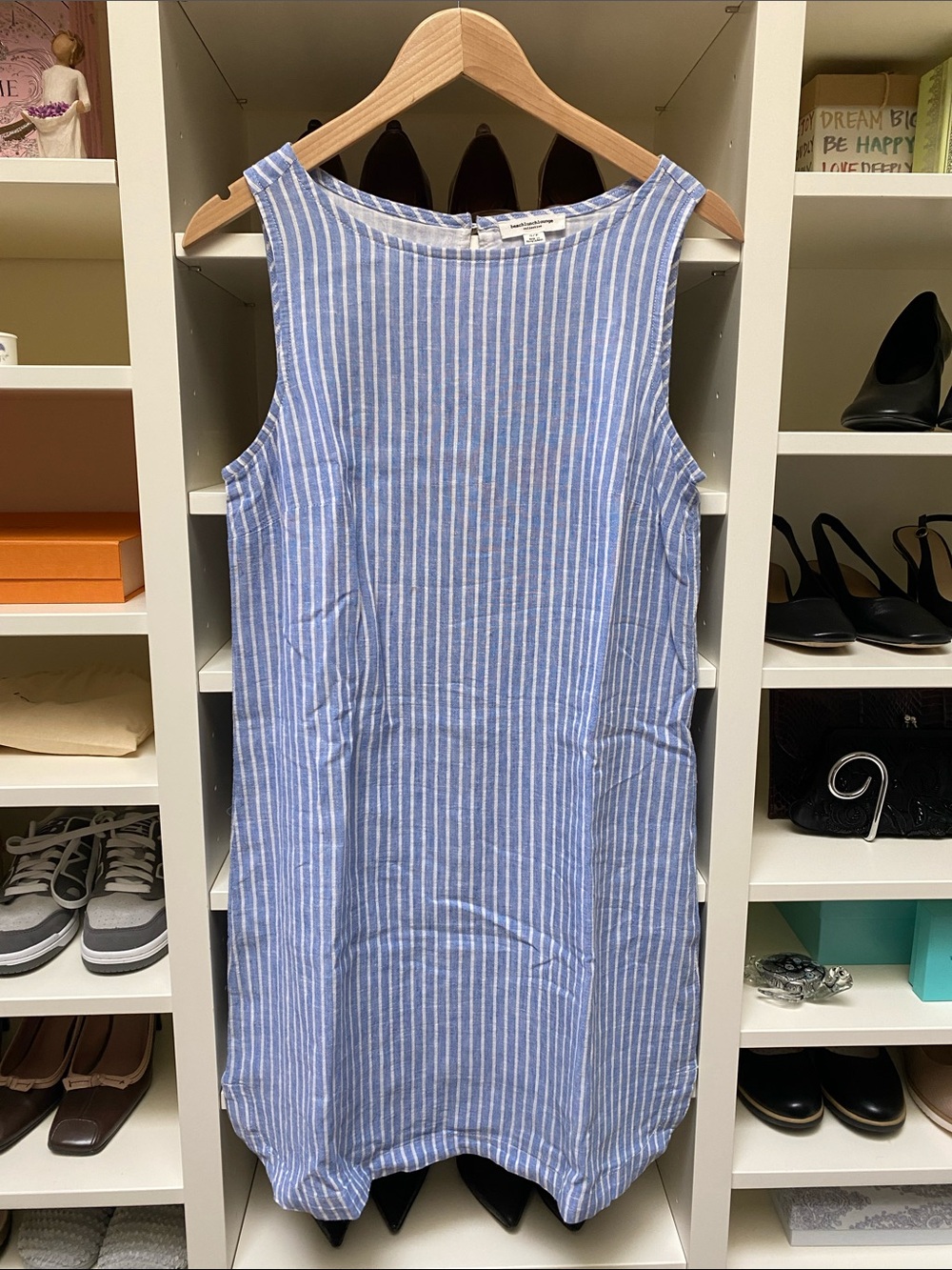 beachlunchlounge Blue & White Striped Sleeveless Shift Dress.  Size S. LIKE NEW